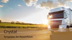  Presentation with cargo transportation - Theme with truck with container on highway background and a gold colored foreground