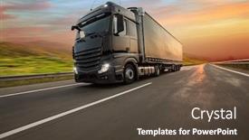  Presentation with shaving - PPT theme featuring truck with container on highway cargo transportation concept shaving effect background and a tawny brown colored foreground