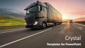  Presentation with cargo transportation - Beautiful theme featuring truck-with-container-on-highway backdrop and a tawny brown colored foreground