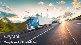 Presentation with cargo transportation - Colorful slide deck enhanced with truck-with-container-on-highway backdrop and a dark gray colored foreground