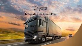  Presentation with cargo transportation - Presentation theme having truck-with-container-on-highway background and a light blue colored foreground