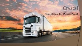  Presentation with cargo transportation - PPT theme consisting of truck-with-container-on-highway background and a lemonade colored foreground