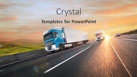  Presentation with cargo transportation - Beautiful PPT layouts featuring truck-with-container-on-highway backdrop and a lemonade colored foreground