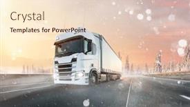  Presentation with cargo transportation - PPT layouts featuring truck-with-container-on-winter background and a lemonade colored foreground