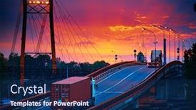  Presentation with seaport - Presentation with truck-with-container-rides-over background and a navy blue colored foreground