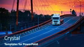  Presentation with seaport - Beautiful PPT theme featuring truck-with-container-rides-over backdrop and a ocean colored foreground