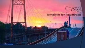  Presentation with freight transportation - Presentation theme featuring truck-with-container-rides background and a coral colored foreground