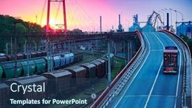  Presentation with freight transportation - Presentation theme having truck-with-container-rides background and a ocean colored foreground