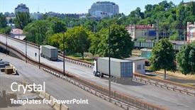  Presentation with cargo transportation - Slide deck with truck with containers in seaport background and a  colored foreground