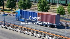  Presentation with cargo transportation - Slide deck enhanced with truck with containers in seaport background and a ocean colored foreground