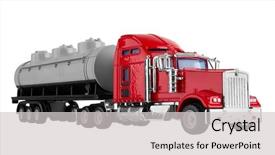  Presentation with tank truck - PPT theme featuring truck with tank isolated background and a light gray colored foreground
