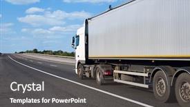  Presentation with cargo transportation - PPT layouts with trucking gray - truck on road with container background and a dark gray colored foreground