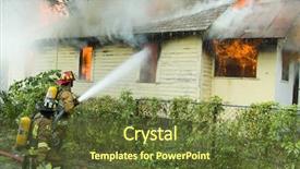 Presentation with fire - Audience pleasing PPT layouts consisting of firefighters battle house on fire backdrop and a tawny brown colored foreground