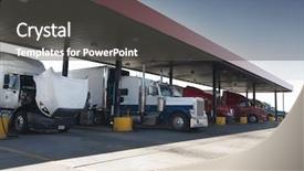  Presentation with gas pump - Presentation theme enhanced with container freight stations - trucks at gas pump station background and a dark gray colored foreground