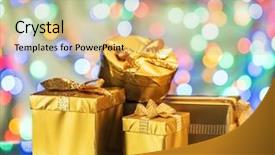  Presentation with colorful celebration - Presentation theme featuring true colors - golden gift boxes background and a coral colored foreground