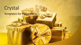  Presentation with blurred bokeh - Theme consisting of true colors - golden gift boxes background and a yellow colored foreground