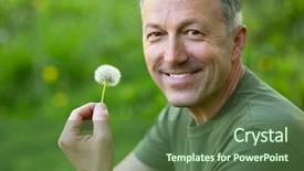  Presentation with green officebuilding man - Slides featuring true colors - man with dandelion over blurred background and a tawny brown colored foreground
