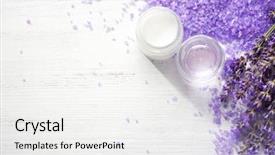  Presentation with mineral - Presentation consisting of true colors - sprigs of lavender mineral bath background and a white colored foreground