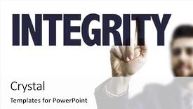  Presentation with integrity - PPT layouts featuring true value - business man pointing the text background and a white colored foreground