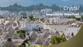  Presentation with unesco - Presentation having trulli-houses-in-alberobello-unesco background and a teal colored foreground