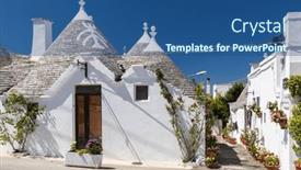 Presentation with unesco - Presentation design consisting of trulli-houses-in-alberobello-unesco background and a ocean colored foreground
