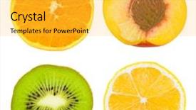  Presentation with fruit - Slide deck consisting of truncate - set of fruit slices isolated background and a yellow colored foreground