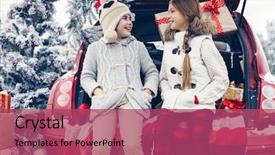  Presentation with christmas presents - Theme having trunk cold winter snow weather background and a violet colored foreground