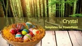  Presentation with easter basket - Presentation design enhanced with trunk treat - multi colored easter eggs background and a  colored foreground