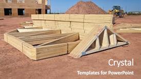  Presentation with house roof and roofing business - PPT theme with truss - roof rafters stacked up background and a coral colored foreground