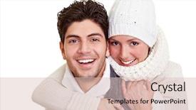  Presentation with young happy couple - Slide deck featuring help and rescue action background and a teal colored foreground