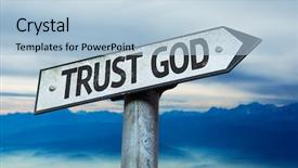  Presentation with trust god - PPT theme featuring trust god sign with sky background and a light blue colored foreground