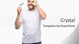 Presentation with eye care retina - Cool new PPT theme with trust purchase - young handsome man holding credit backdrop and a white colored foreground
