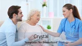 Presentation with nursing to nurse communication - Colorful slides enhanced with trust relation - nurse talking with grandmother backdrop and a light blue colored foreground