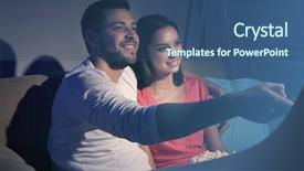  Presentation with home - Amazing presentation theme having trust relation - young couple watching tv backdrop and a ocean colored foreground