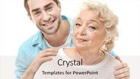  Presentation with trust - Theme featuring trust relation - young man with grandmother background and a lemonade colored foreground