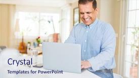  Presentation with computer configuration - Audience pleasing theme consisting of trusted computing - middle age man using computer backdrop and a sky blue colored foreground