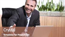  Presentation with office desk reception - PPT layouts featuring trusted computing - smiling businessman behind office desk background and a  colored foreground