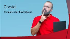  Presentation with computer - Cool new PPT layouts with trusted computing - young caucasian man using computer backdrop and a light blue colored foreground