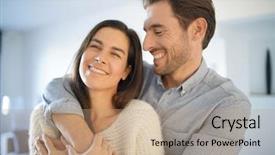  Presentation with house - PPT theme enhanced with trustworthy - portrait of handsome couple background and a  colored foreground