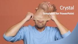  Presentation with mask - Amazing presentation having truth - duplicity adult man taking off backdrop and a coral colored foreground