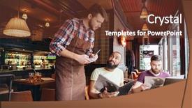  Presentation with octagon two mma fighters standing - Beautiful PPT theme featuring truth - serious concentrated young waiter standing backdrop and a tawny brown colored foreground