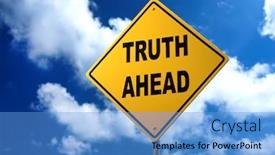  Presentation with truth - Colorful slide deck enhanced with truth-ahead-warning-sign-against backdrop and a teal colored foreground
