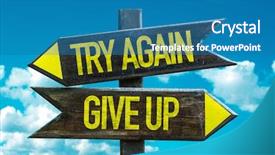  Presentation with give - Slide deck having try again - give up signpost background and a teal colored foreground