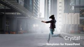  Presentation with mixed reality - Colorful slide deck enhanced with try-virtual-reality-mixed-media backdrop and a gray colored foreground