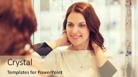  Presentation with consumerism - Theme having trying on pendant at jewelry background and a lemonade colored foreground