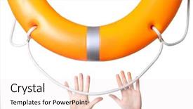  Presentation with human - PPT layouts enhanced with trying survive - human hands reaching for life background and a sky blue colored foreground