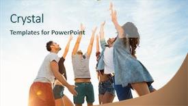  Presentation with volley - Slide set enhanced with trying to catch volley ball background and a sky blue colored foreground