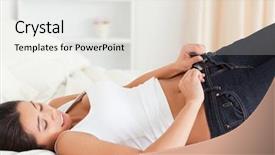  Presentation with bed - Beautiful presentation theme featuring trying to close her jeans backdrop and a white colored foreground