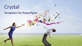  Presentation with diverse young adults - Amazing slide set having trying to evade from thrown backdrop and a sky blue colored foreground