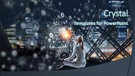  Presentation with find - Beautiful presentation theme featuring trying to find balance 3d backdrop and a navy blue colored foreground